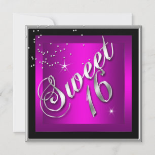 Sweet 16 Sixteen Black SILVER Hot PINK Invitation