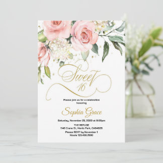 Sweet 16 Sixteen Blush Pink Floral Birthday Invitation