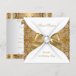 Sweet 16 Sixteen Bronze Gold Faux Diamond Party Invitation