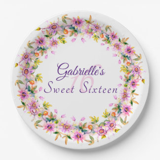 Sweet 16 Sixteen Floral Birthday Paper Plate