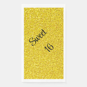 Sweet 16 Sixteen Gold Glitter Birthday Party Napkin