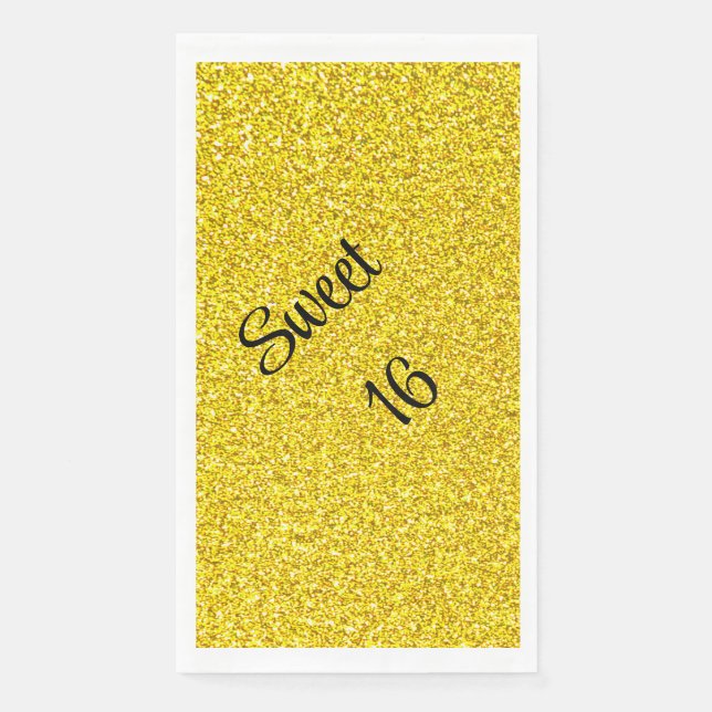 Sweet 16 Sixteen Gold Glitter Birthday Party Napkin (Front)