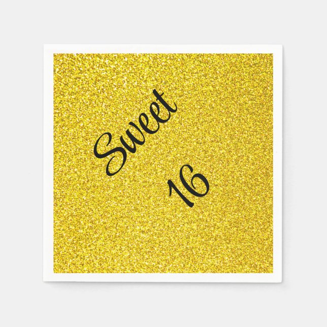 Sweet 16 Sixteen Gold Glitter Birthday Party Napkin (Front)