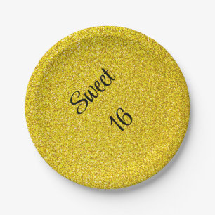Sweet 16 Sixteen Gold Glitter Birthday Party Paper Plate