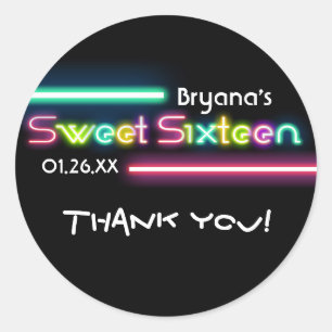 SWEET 16 Sixteen Neon Glow Black Party Sticker