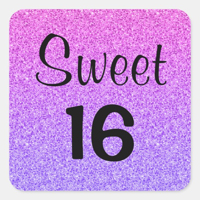Sweet 16 Sixteen Ombre Purple Glitter Sparkles Square Sticker (Front)