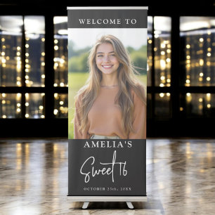 Sweet 16 Sixteen Personalised Minimalist Birthday Retractable Banner