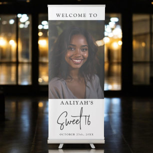 Sweet 16 Sixteen Personalised Minimalist Birthday Retractable Banner