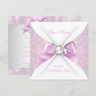 Sweet 16 Sixteen Pink Faux Diamond Party Invitation