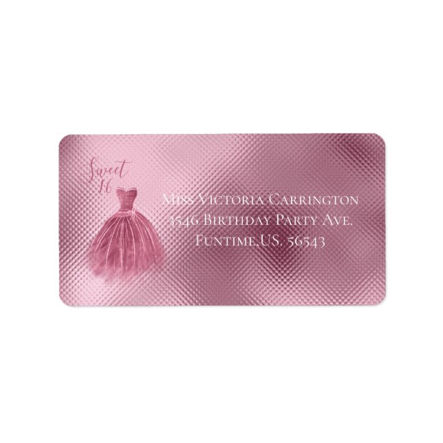 Sweet 16 Sixteen Pink Glitter Dress Elegant Party Label (Front)