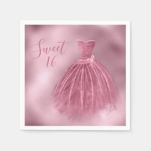 Sweet 16 Sixteen Pink Glitter Dress Elegant Party Napkin