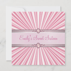 Sweet 16 Sixteen Pink Silk Jewel Birthday Party Invitation