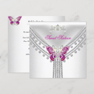 Sweet 16 Sixteen Pink White Butterfly Invitation