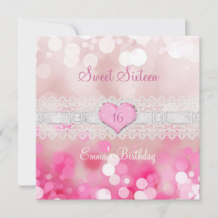 Sweet 16 Sixteen Pink White Lace Birthday Party Invitation