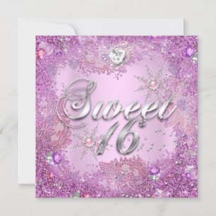 Sweet 16 Sixteen Pretty Pink Pearl Snowflake 2 Invitation