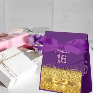 Sweet 16 sixteen purple with golden bow Thank You Favour Box