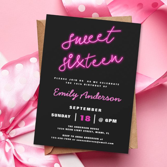 Sweet 16 Sixteen Retro Neon Birthday Party Invitation (Creator Uploaded)