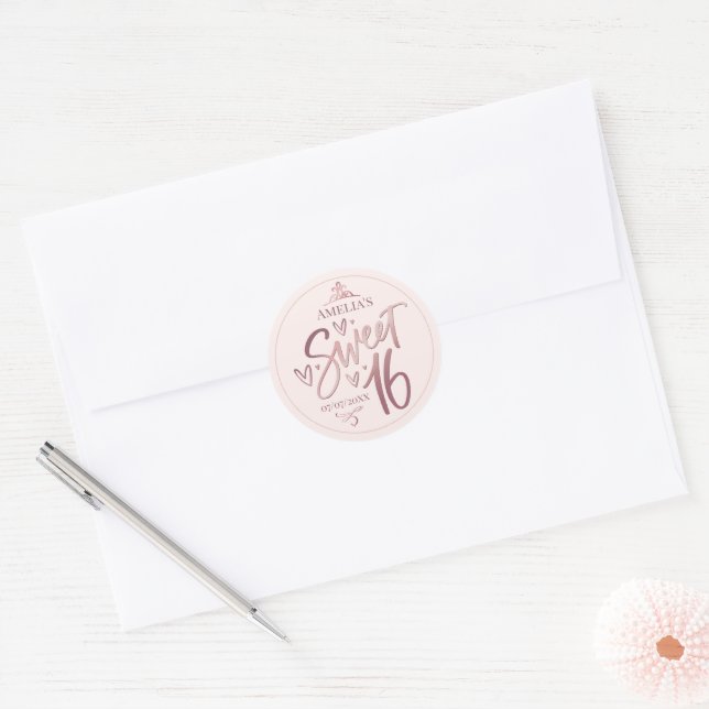 Sweet 16 Sixteen rose gold Classic Round Sticker (Envelope)