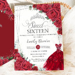 Sweet 16 Sixteen Silver Red Roses Floral Dress Invitation<br><div class="desc">Personalise this lovely sweet 16 birthday invitation with own wording easily and quickly,  simply press the customise it button to further re-arrange and format the style and placement of the text.  Matching items available in store!  (c) The Happy Cat Studio</div>