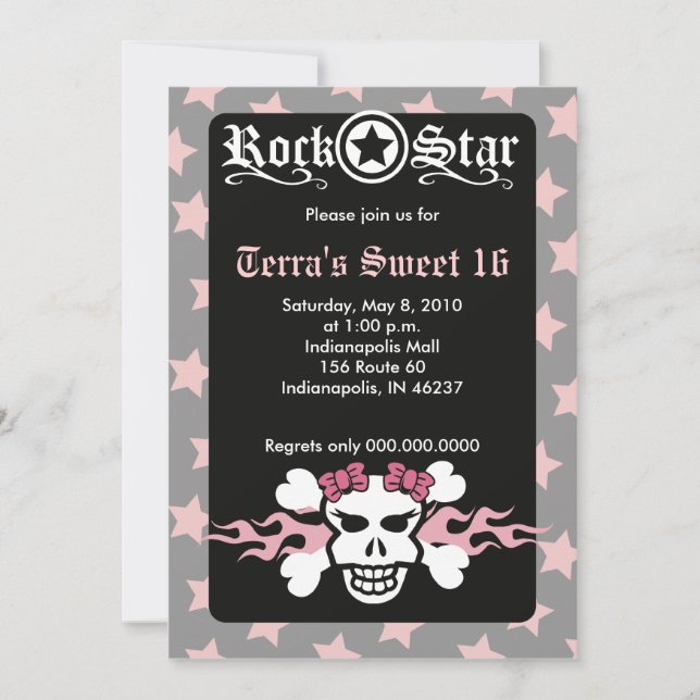 SWEET 16 SIXTEEN SKULL PUNK ROCKER BIRTHDAY INVITATION (Front)