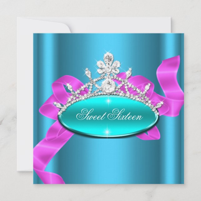 Sweet 16 Sixteen Teal Blue Pink Diamonds Image Invitation (Front)