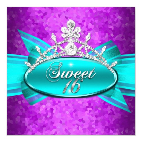 Sweet 16 Sixteen Teal Blue Purple Diamonds Image Card
