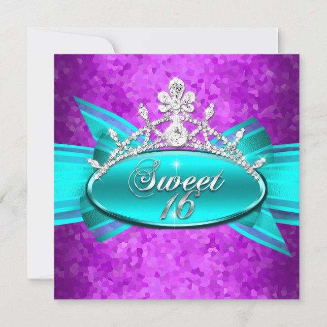 Sweet 16 Sixteen Teal Blue Purple Diamonds Image Invitation (Front)
