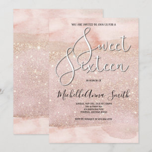 Sweet 16 Sixteen Watercolor Blush Invitation