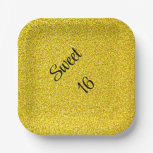 Sweet 16 Sixteenth Birthday Party Gold Glitter Paper Plate