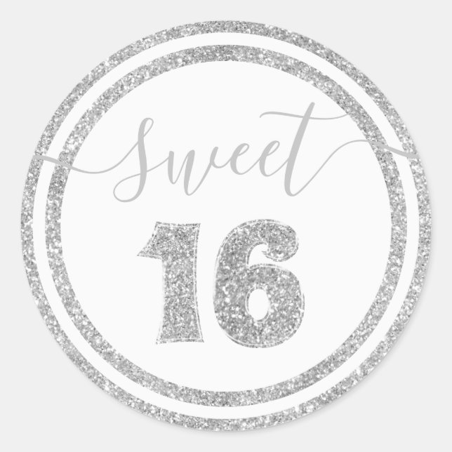 Sweet 16 Sliver Faux Glitter Striped Birthday Classic Round Sticker (Front)