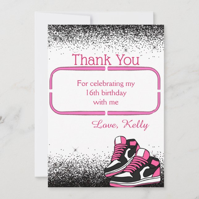 Sweet 16 Sneaker Birthday, Glitter Thank You Card (Front)