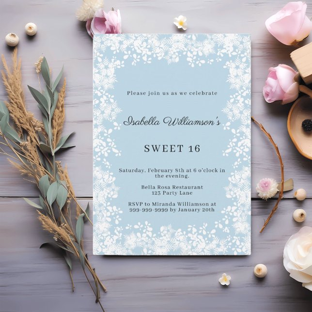 Sweet 16 snowflakes blue elegant winter party invitation (Creator Uploaded)