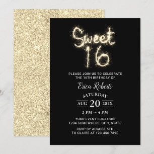Sweet 16 Sparkler Modern Gold Glitter Birthday Invitation