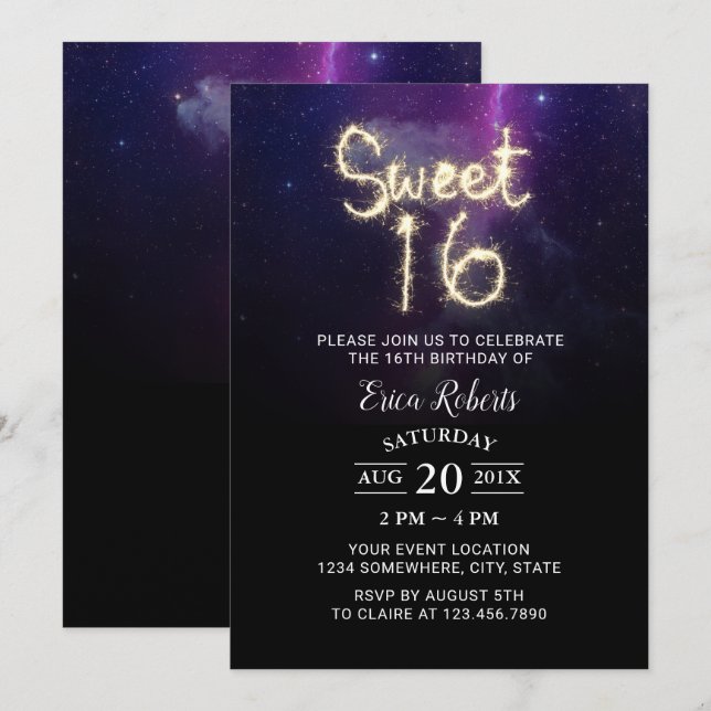 Sweet 16 Sparkler Summer Stars Birthday Party Invitation (Front/Back)