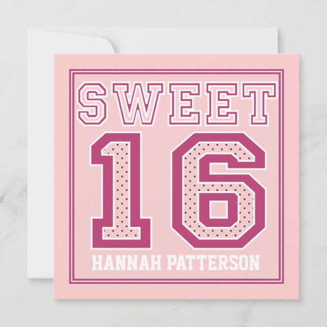 Sweet 16 Sporty Girl Jersey Uniform Pink Dot Party Invitation (Front)