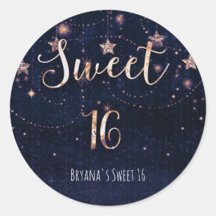 Sweet 16 Starry Night Purple Gold Celestial Favour Classic Round Sticker