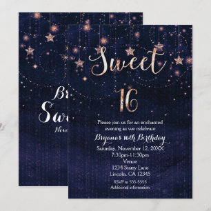 Sweet 16 Starry Night Purple & Gold Invitation