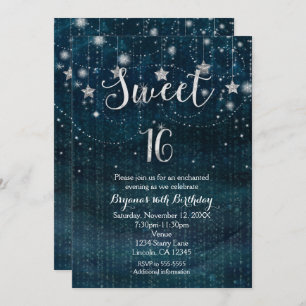 Sweet 16 Starry Night Silver & Blue Invitation