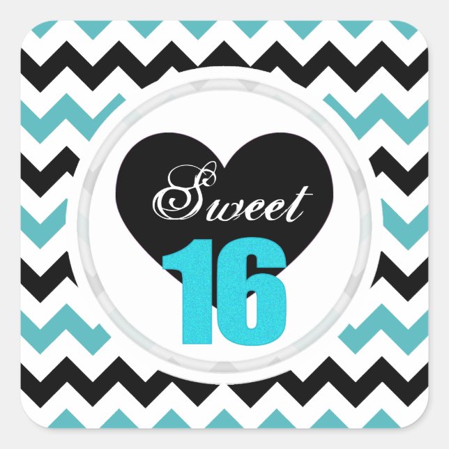 Sweet 16 Stickers: Blue and Black Chevron Print Square Sticker (Front)