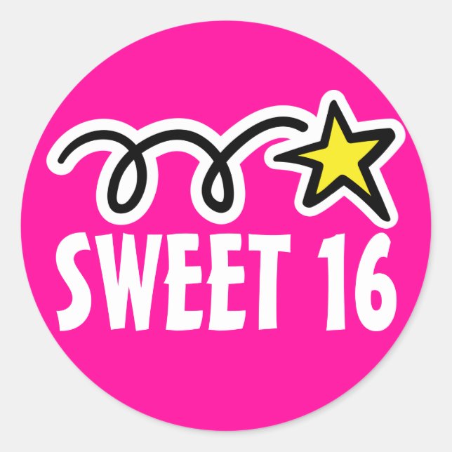 Sweet 16 stickers for sixteenth birthday party (Front)