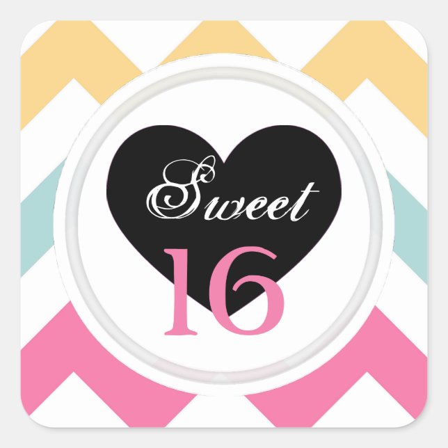 Sweet 16 Stickers: Spring Pastel Chevron Print Square Sticker (Front)