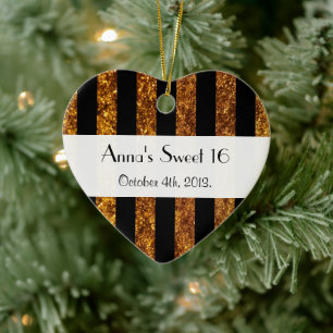 Sweet 16 - Stripes, Lines, Glitter - Gold Black Ceramic Tree Decoration