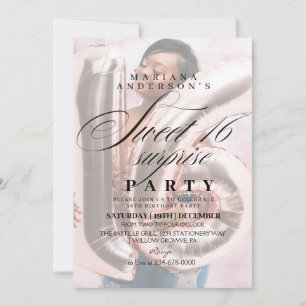Sweet 16 Surprise Party Modern 2 Photo Birthday  Invitation