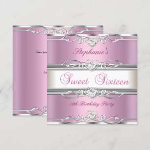 Sweet 16 sweet Sixteen Birthday Party Pink Silver Invitation