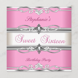 Sweet 16 sweet Sixteen Birthday Party Pink Silver Invitation