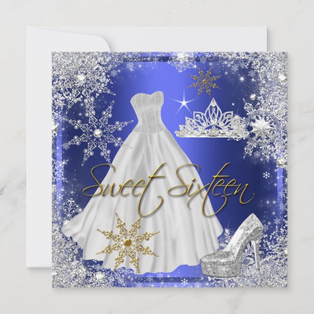 Sweet 16 Sweet Sixteen Blue White Gold Elite Invitation (Front)