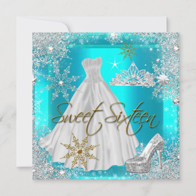Sweet 16 Sweet Sixteen Hot Teal White Gold Elite Invitation (Front)