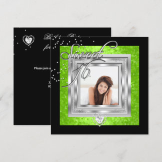 Sweet 16 Sweet Sixteen Lime Black Photo Invitation