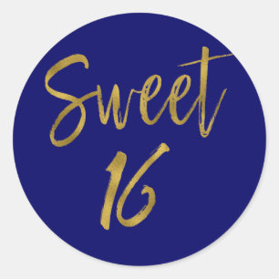 Sweet 16   Sweet Sixteen Navy Blue Birthday Classic Round Sticker