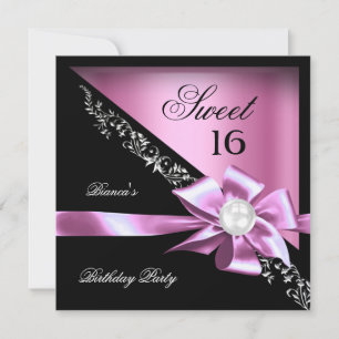 Sweet 16 Sweet Sixteen Pink Black Pearl Invitation